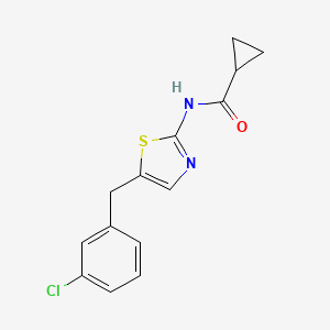 molecular formula C14H13ClN2OS B2989223 N-[5-(3-氯苄基)-1,3-噻唑-2-基]环丙烷甲酰胺 CAS No. 878677-82-8