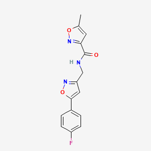 molecular formula C15H12FN3O3 B2989229 N-((5-(4-fluorophenyl)isoxazol-3-yl)methyl)-5-methylisoxazole-3-carboxamide CAS No. 1208844-79-4