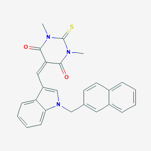 molecular formula C26H21N3O2S B298923 1,3-dimethyl-5-{[1-(naphthalen-2-ylmethyl)-1H-indol-3-yl]methylidene}-2-thioxodihydropyrimidine-4,6(1H,5H)-dione 
