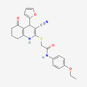 molecular formula C24H23N3O4S B2989230 2-{[3-cyano-4-(furan-2-yl)-5-hydroxy-4,6,7,8-tetrahydroquinolin-2-yl]sulfanyl}-N-(4-ethoxyphenyl)acetamide CAS No. 799817-52-0