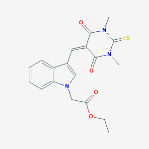 molecular formula C19H19N3O4S B298924 ethyl {3-[(1,3-dimethyl-4,6-dioxo-2-thioxotetrahydropyrimidin-5(2H)-ylidene)methyl]-1H-indol-1-yl}acetate 