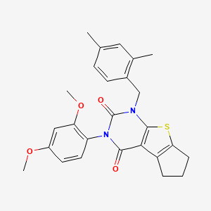 molecular formula C26H26N2O4S B2989243 3-(2,4-dimethoxyphenyl)-1-(2,4-dimethylbenzyl)-1,5,6,7-tetrahydro-2H-cyclopenta[4,5]thieno[2,3-d]pyrimidine-2,4(3H)-dione CAS No. 687584-30-1