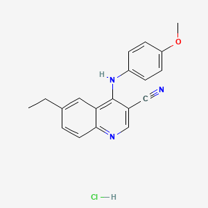 molecular formula C19H18ClN3O B2989267 6-Ethyl-4-((4-methoxyphenyl)amino)quinoline-3-carbonitrile hydrochloride CAS No. 1323499-81-5