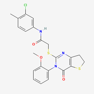 molecular formula C22H20ClN3O3S2 B2989284 N-(3-chloro-4-methylphenyl)-2-((3-(2-methoxyphenyl)-4-oxo-3,4,6,7-tetrahydrothieno[3,2-d]pyrimidin-2-yl)thio)acetamide CAS No. 850915-43-4