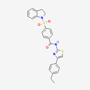 molecular formula C26H23N3O3S2 B2989292 4-(2,3-dihydroindol-1-ylsulfonyl)-N-[4-(4-ethylphenyl)-1,3-thiazol-2-yl]benzamide CAS No. 361170-58-3