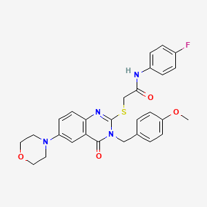 molecular formula C28H27FN4O4S B2989294 N-(4-fluorophenyl)-2-[3-[(4-methoxyphenyl)methyl]-6-morpholin-4-yl-4-oxoquinazolin-2-yl]sulfanylacetamide CAS No. 689772-07-4