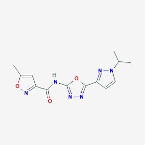 molecular formula C13H14N6O3 B2989300 N-(5-(1-isopropyl-1H-pyrazol-3-yl)-1,3,4-oxadiazol-2-yl)-5-methylisoxazole-3-carboxamide CAS No. 1209054-07-8