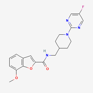 molecular formula C20H21FN4O3 B2989302 N-((1-(5-氟嘧啶-2-基)哌啶-4-基)甲基)-7-甲氧基苯并呋喃-2-甲酰胺 CAS No. 2034380-46-4