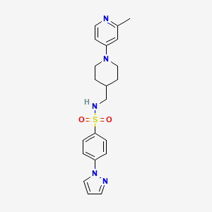 molecular formula C21H25N5O2S B2989309 N-((1-(2-甲基吡啶-4-基)哌啶-4-基)甲基)-4-(1H-吡唑-1-基)苯磺酰胺 CAS No. 2034306-91-5