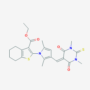 molecular formula C24H27N3O4S2 B298931 ethyl 2-{3-[(1,3-dimethyl-4,6-dioxo-2-thioxotetrahydropyrimidin-5(2H)-ylidene)methyl]-2,5-dimethyl-1H-pyrrol-1-yl}-4,5,6,7-tetrahydro-1-benzothiophene-3-carboxylate 