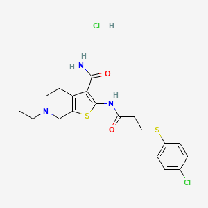 molecular formula C20H25Cl2N3O2S2 B2989310 盐酸2-(3-((4-氯苯基)硫代)丙酰氨基)-6-异丙基-4,5,6,7-四氢噻吩并[2,3-c]吡啶-3-甲酰胺 CAS No. 1329870-71-4