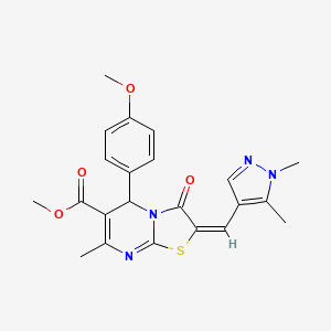 (E)-methyl 2-((1,5-dimethyl-1H-pyrazol-4-yl)methylene)-5-(4-methoxyphenyl)-7-methyl-3-oxo-3,5-dihydro-2H-thiazolo[3,2-a]pyrimidine-6-carboxylate