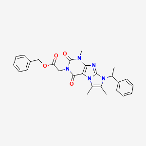 molecular formula C27H27N5O4 B2989319 Phenylmethyl 2-[1,6,7-trimethyl-2,4-dioxo-8-(phenylethyl)-1,3,5-trihydro-4-imi dazolino[1,2-h]purin-3-yl]acetate CAS No. 938869-24-0