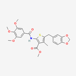 molecular formula C25H25NO8S B2989322 Methyl 5-(1,3-benzodioxol-5-ylmethyl)-4-methyl-2-[(3,4,5-trimethoxybenzoyl)amino]thiophene-3-carboxylate CAS No. 476366-46-8