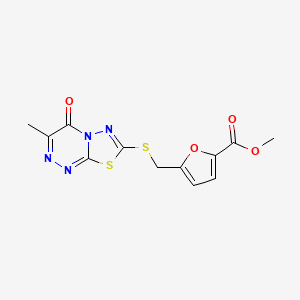 molecular formula C12H10N4O4S2 B2989325 5-[(3-甲基-4-氧代-[1,3,4]噻二唑并[2,3-c][1,2,4]三嗪-7-基)硫代甲基]呋喃-2-甲酸甲酯 CAS No. 869074-76-0
