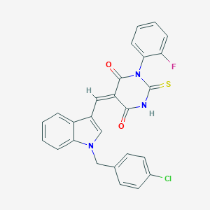 molecular formula C26H17ClFN3O2S B298934 5-{[1-(4-chlorobenzyl)-1H-indol-3-yl]methylene}-1-(2-fluorophenyl)-2-thioxodihydro-4,6(1H,5H)-pyrimidinedione 