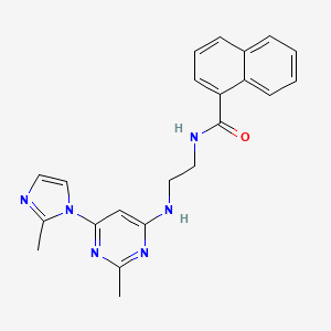 molecular formula C22H22N6O B2989340 N-(2-((2-甲基-6-(2-甲基-1H-咪唑-1-基)嘧啶-4-基)氨基)乙基)-1-萘酰胺 CAS No. 1170594-52-1
