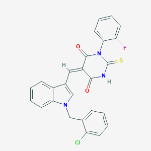 molecular formula C26H17ClFN3O2S B298935 5-{[1-(2-chlorobenzyl)-1H-indol-3-yl]methylene}-1-(2-fluorophenyl)-2-thioxodihydro-4,6(1H,5H)-pyrimidinedione 
