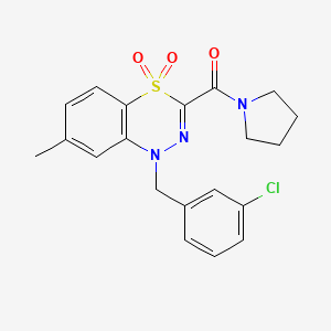 molecular formula C20H20ClN3O3S B2989357 1-(3-chlorobenzyl)-7-methyl-3-(1-pyrrolidinylcarbonyl)-4lambda~6~,1,2-benzothiadiazine-4,4(1H)-dione CAS No. 1251619-56-3