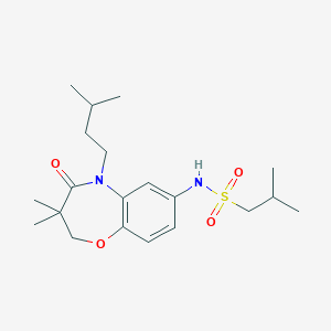 molecular formula C20H32N2O4S B2989374 N-(5-异戊基-3,3-二甲基-4-氧代-2,3,4,5-四氢苯并[b][1,4]恶杂环庚-7-基)-2-甲基丙烷-1-磺酰胺 CAS No. 922058-86-4
