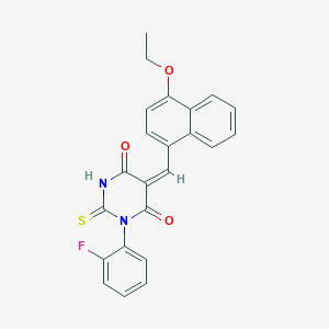 molecular formula C23H17FN2O3S B298939 5-[(4-ethoxy-1-naphthyl)methylene]-1-(2-fluorophenyl)-2-thioxodihydro-4,6(1H,5H)-pyrimidinedione 