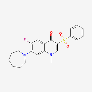 molecular formula C22H23FN2O3S B2989396 7-azepan-1-yl-6-fluoro-1-methyl-3-(phenylsulfonyl)quinolin-4(1H)-one CAS No. 892757-97-0