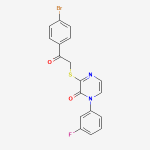 molecular formula C18H12BrFN2O2S B2989399 3-((2-(4-溴苯基)-2-氧代乙基)硫代)-1-(3-氟苯基)吡嗪-2(1H)-酮 CAS No. 946369-50-2