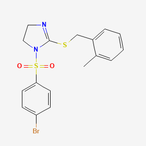 molecular formula C17H17BrN2O2S2 B2989401 1-(4-Bromophenyl)sulfonyl-2-[(2-methylphenyl)methylsulfanyl]-4,5-dihydroimidazole CAS No. 868217-21-4