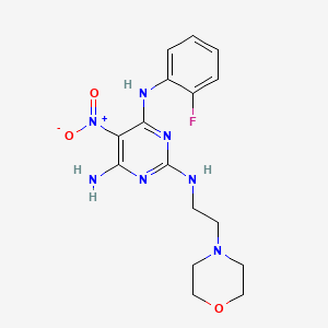 molecular formula C16H20FN7O3 B2989408 N~4~-(2-fluorophenyl)-N~2~-[2-(morpholin-4-yl)ethyl]-5-nitropyrimidine-2,4,6-triamine CAS No. 575470-25-6