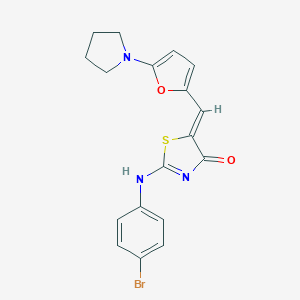 molecular formula C18H16BrN3O2S B298942 (5Z)-2-(4-bromoanilino)-5-[(5-pyrrolidin-1-ylfuran-2-yl)methylidene]-1,3-thiazol-4-one 