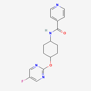 molecular formula C16H17FN4O2 B2989421 N-((1r,4r)-4-((5-fluoropyrimidin-2-yl)oxy)cyclohexyl)isonicotinamide CAS No. 2034446-40-5