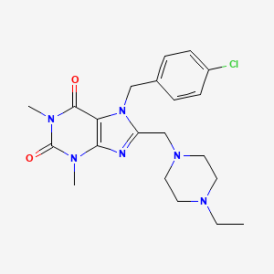 molecular formula C21H27ClN6O2 B2989448 7-(4-氯苄基)-8-[(4-乙基哌嗪-1-基)甲基]-1,3-二甲基-3,7-二氢-1H-嘌呤-2,6-二酮 CAS No. 851938-37-9