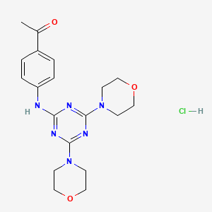 molecular formula C19H25ClN6O3 B2989456 1-(4-((4,6-Dimorpholino-1,3,5-triazin-2-yl)amino)phenyl)ethanone hydrochloride CAS No. 1216464-52-6