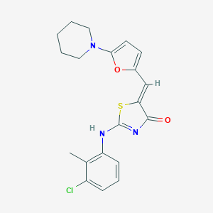 (5Z)-2-(3-chloro-2-methylanilino)-5-[(5-piperidin-1-ylfuran-2-yl)methylidene]-1,3-thiazol-4-one