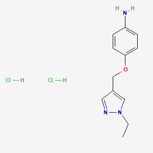 molecular formula C12H17Cl2N3O B2989508 4-[(1-乙基-1H-吡唑-4-基)甲氧基]苯胺二盐酸盐 CAS No. 1458615-93-4