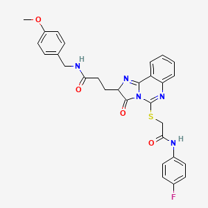 molecular formula C29H26FN5O4S B2989521 3-[5-({[(4-氟苯基)氨基羰基]甲基}硫代)-3-氧代-2H,3H-咪唑并[1,2-c]喹唑啉-2-基]-N-[(4-甲氧基苯基)甲基]丙酰胺 CAS No. 1043868-14-9