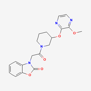molecular formula C19H20N4O5 B2989528 3-(2-(3-((3-methoxypyrazin-2-yl)oxy)piperidin-1-yl)-2-oxoethyl)benzo[d]oxazol-2(3H)-one CAS No. 2034449-42-6