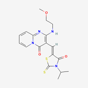 molecular formula C18H20N4O3S2 B2989544 (Z)-3-isopropyl-5-((2-((2-methoxyethyl)amino)-4-oxo-4H-pyrido[1,2-a]pyrimidin-3-yl)methylene)-2-thioxothiazolidin-4-one CAS No. 380589-00-4