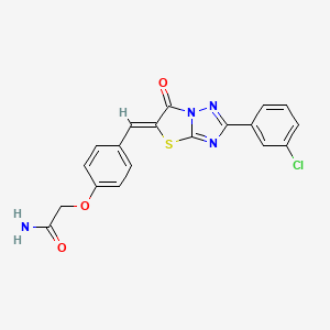 molecular formula C19H13ClN4O3S B2989557 (Z)-2-(4-((2-(3-chlorophenyl)-6-oxothiazolo[3,2-b][1,2,4]triazol-5(6H)-ylidene)methyl)phenoxy)acetamide CAS No. 618853-91-1