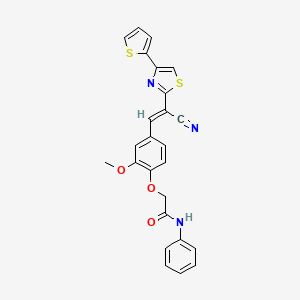 (E)-2-(4-(2-cyano-2-(4-(thiophen-2-yl)thiazol-2-yl)vinyl)-2-methoxyphenoxy)-N-phenylacetamide