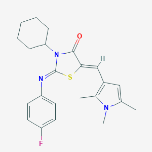 molecular formula C23H26FN3OS B298958 3-cyclohexyl-2-[(4-fluorophenyl)imino]-5-[(1,2,5-trimethyl-1H-pyrrol-3-yl)methylene]-1,3-thiazolidin-4-one 