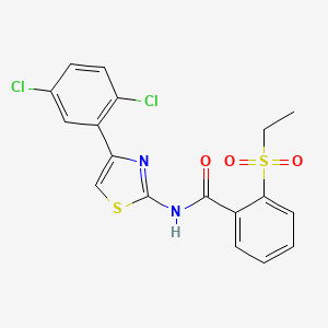 molecular formula C18H14Cl2N2O3S2 B2989598 N-(4-(2,5-dichlorophenyl)thiazol-2-yl)-2-(ethylsulfonyl)benzamide CAS No. 922816-91-9