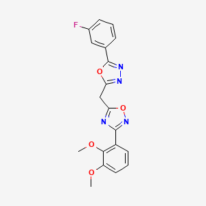 molecular formula C19H15FN4O4 B2989616 3-(2,3-Dimethoxyphenyl)-5-((5-(3-fluorophenyl)-1,3,4-oxadiazol-2-yl)methyl)-1,2,4-oxadiazole CAS No. 1251547-58-6