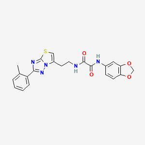 molecular formula C22H19N5O4S B2989619 N1-(benzo[d][1,3]dioxol-5-yl)-N2-(2-(2-(o-tolyl)thiazolo[3,2-b][1,2,4]triazol-6-yl)ethyl)oxalamide CAS No. 895791-87-4