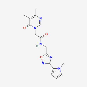 molecular formula C16H18N6O3 B2989635 2-(4,5-二甲基-6-氧代嘧啶-1(6H)-基)-N-((3-(1-甲基-1H-吡咯-2-基)-1,2,4-恶二唑-5-基)甲基)乙酰胺 CAS No. 2034548-53-1