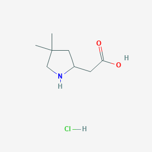 molecular formula C8H16ClNO2 B2989649 2-(4,4-Dimethylpyrrolidin-2-yl)acetic acid hydrochloride CAS No. 2219373-72-3