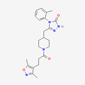 molecular formula C23H29N5O3 B2989654 3-((1-(3-(3,5-dimethylisoxazol-4-yl)propanoyl)piperidin-4-yl)methyl)-4-(o-tolyl)-1H-1,2,4-triazol-5(4H)-one CAS No. 2034584-73-9