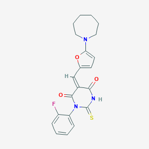 molecular formula C21H20FN3O3S B298966 5-{[5-(1-azepanyl)-2-furyl]methylene}-1-(2-fluorophenyl)-2-thioxodihydro-4,6(1H,5H)-pyrimidinedione 