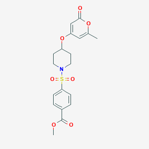 molecular formula C19H21NO7S B2989662 methyl 4-((4-((6-methyl-2-oxo-2H-pyran-4-yl)oxy)piperidin-1-yl)sulfonyl)benzoate CAS No. 1706088-80-3