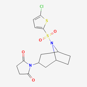 molecular formula C15H17ClN2O4S2 B2989663 1-((1R,5S)-8-((5-chlorothiophen-2-yl)sulfonyl)-8-azabicyclo[3.2.1]octan-3-yl)pyrrolidine-2,5-dione CAS No. 1903551-39-2